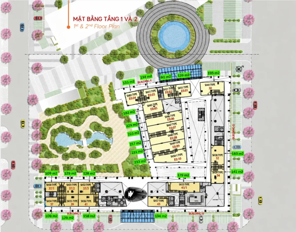 Mặt bằng tầng 1+2 M8B