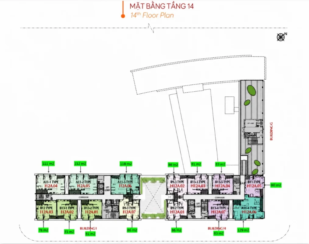 Mặt bằng tầng 14 M8B
