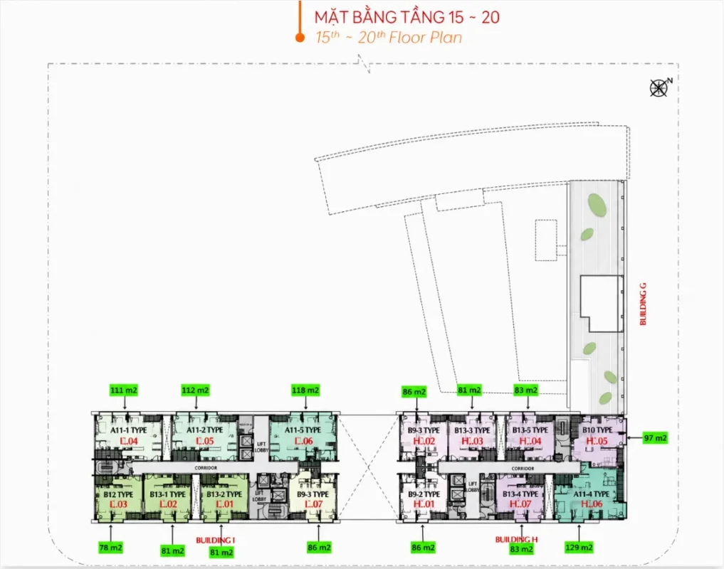 Mặt bằng tầng 15 M8B