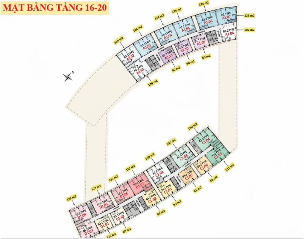 Mặt bằng tầng 16-20