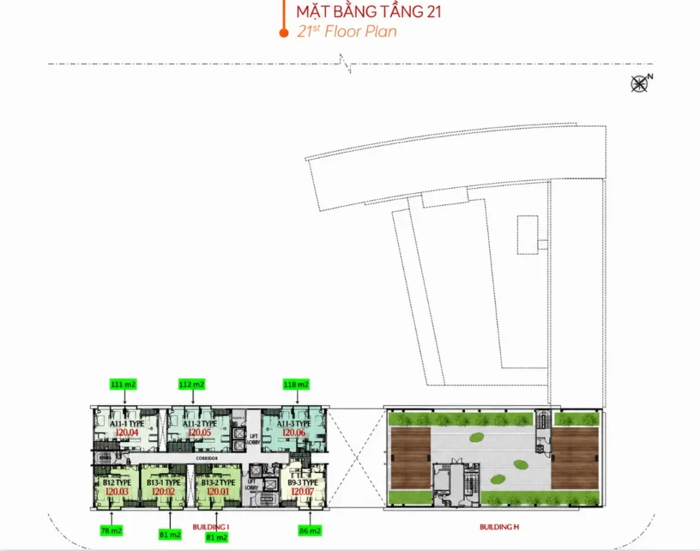 Mặt bằng tầng 21 M8B