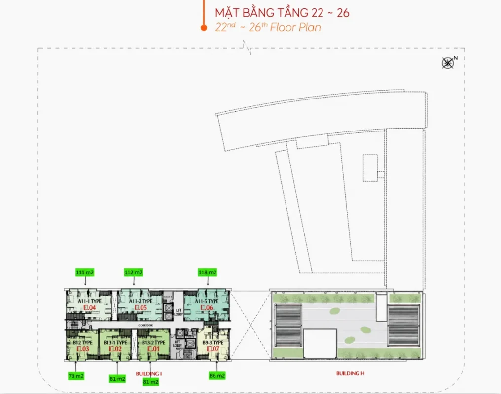 Mặt bằng tầng 22 M8B